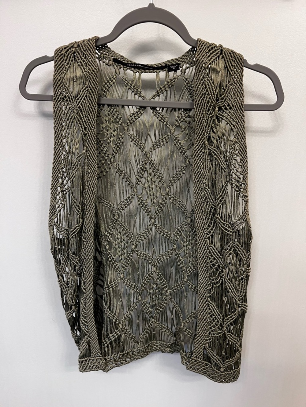 Isda and Co Boho Crochet Openwork Vest - Olive Green